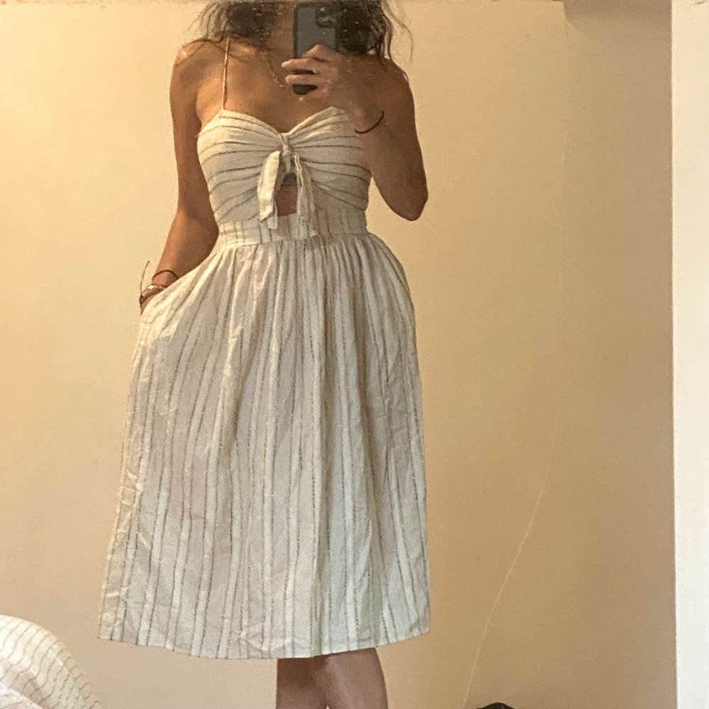 Striped midi dress with front tie
